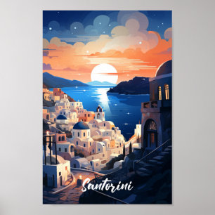 Poster Grécia Santorini - Lugar Famoso da Viagens vintage