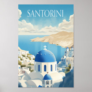 Poster Grécia Santorini - Lugar Famoso da Viagens vintage
