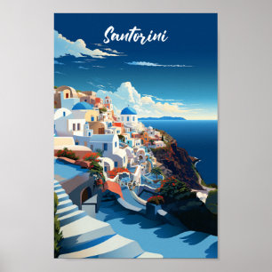 Poster Grécia Santorini - Lugar Famoso da Viagens vintage