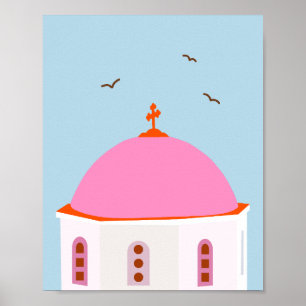 Poster Grécia Santorini Rosa E Azul