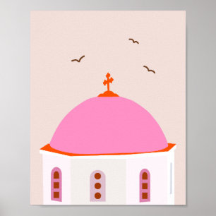 Poster Grécia Santorini Rosa E Laranja