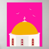 Grécia Santorini Rosa Quente E Amarelo