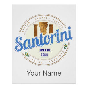 Póster Grécia Santorini Vintage Ilha das Cíclades Egeu