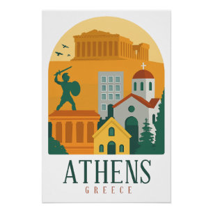 Póster Grécia Vintage Athens Poster de viagens Partenon