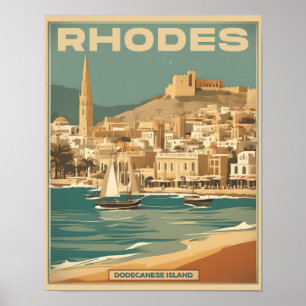 Poster Grécia Vintage Rhodes - Rodes Island - grécia