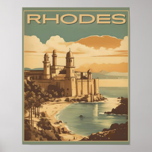 Poster Grécia Vintage Rhodes - Rodes Island - grécia