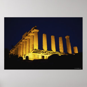 Póster Greek Temple at Night with yellows and oranges