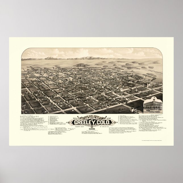 Póster Greeley, CO Panorâmica Map - 1882 (Frente)