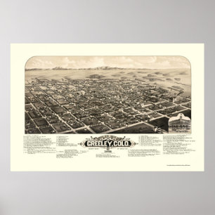 Póster Greeley, mapa panorâmico do CO - 1882