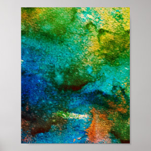 Poster Green abstract Fun Watercolor Art Blue Aqua Unique