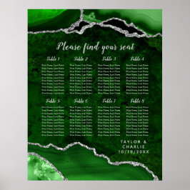 Poster Green and Silver Agate Wedding Seating Chart