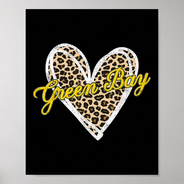 Poster Green Bay Heart Leopard Vintage Para Meninas (Frente)