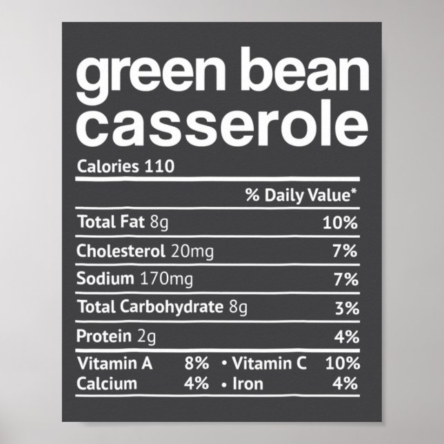 Poster Green Bean Cerole Nutrition Facts Funny Thanksg  (Frente)