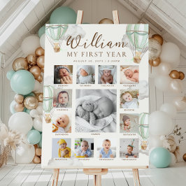 Poster Green Beary First Birthday Photo Timeline