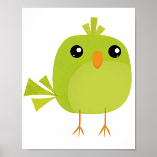 Poster Green Bird Cartoon 