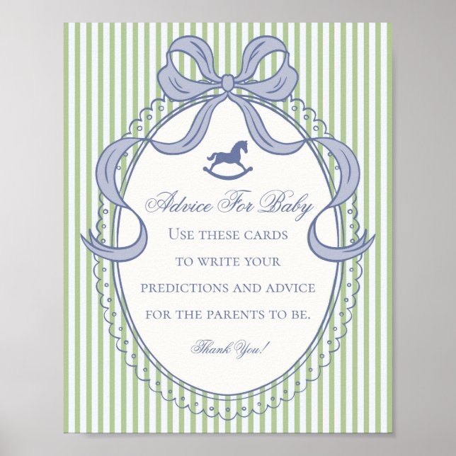 Poster Green Coquette Bow Rocking Horse Advice for Baby (Frente)