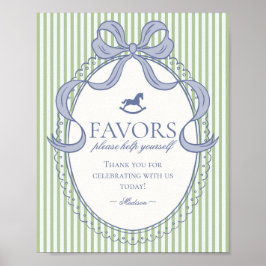 Poster Green Coquette Bow Rocking Horse Favors Sign