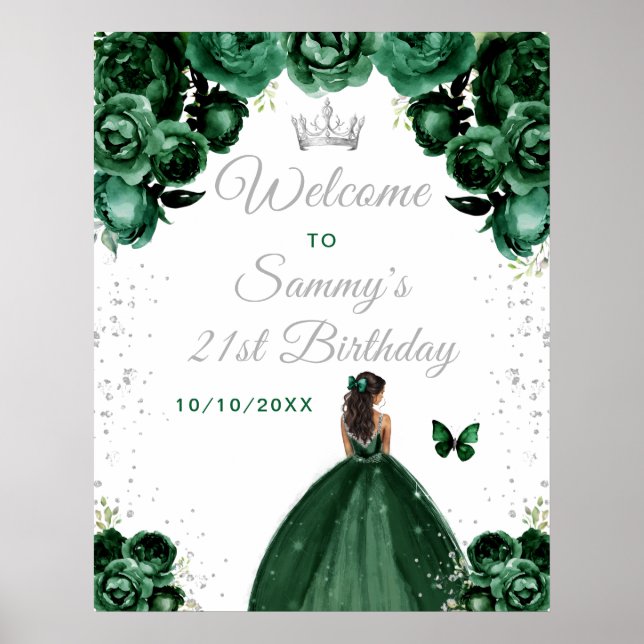 Poster Green Dark Skin Princess Birthday (Frente)