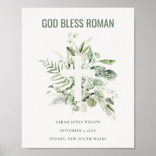 Poster Green Eucalyptus Foliage Cross Deus abençoe Roman