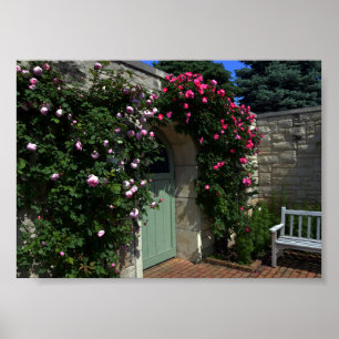 Póster Green Garden Gate with Bench, 7 by 5 inches