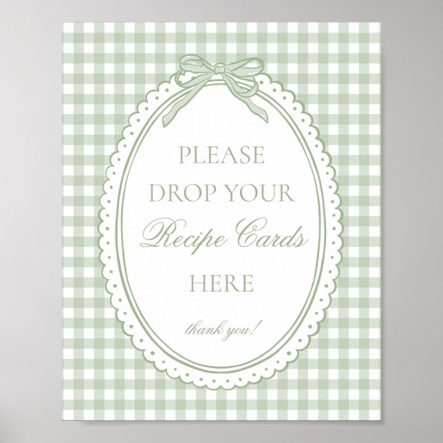 Poster Green Gingham Coquette Bow Share a Recipe (Frente)