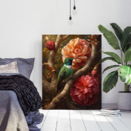 Poster Green Hummingbird Oil Painting Floral Nature