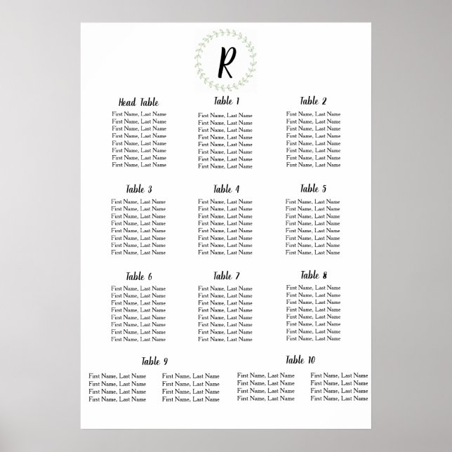 Poster Green Laurel - Atribuições de Mesas de Casamento (Frente)