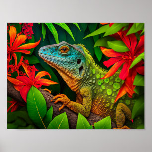 Poster Green Lizard na Floresta Tropical