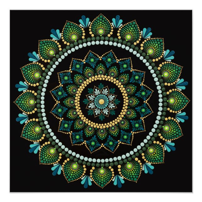 Póster Green Mandala | Handpainted | Sacred Geometry (Frente)