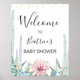 Poster Green Pink Taco Bout A Baby Baby Shower Welcome