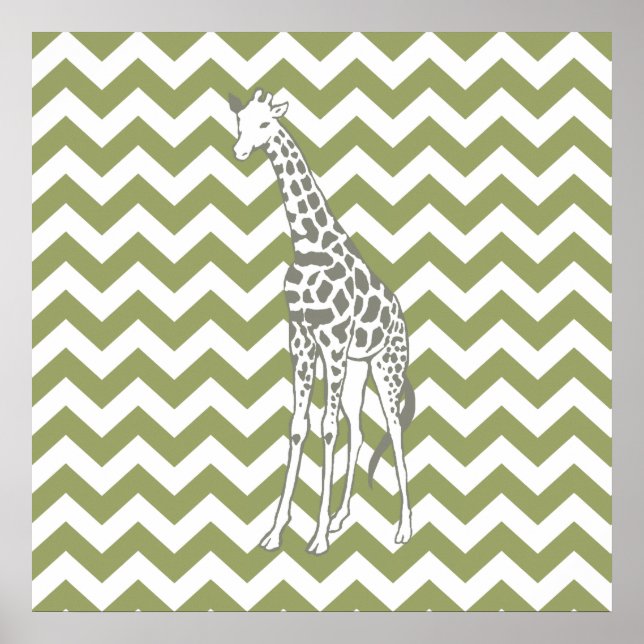 Póster Green Safari Chevron com Pop Art Giraffe (Frente)