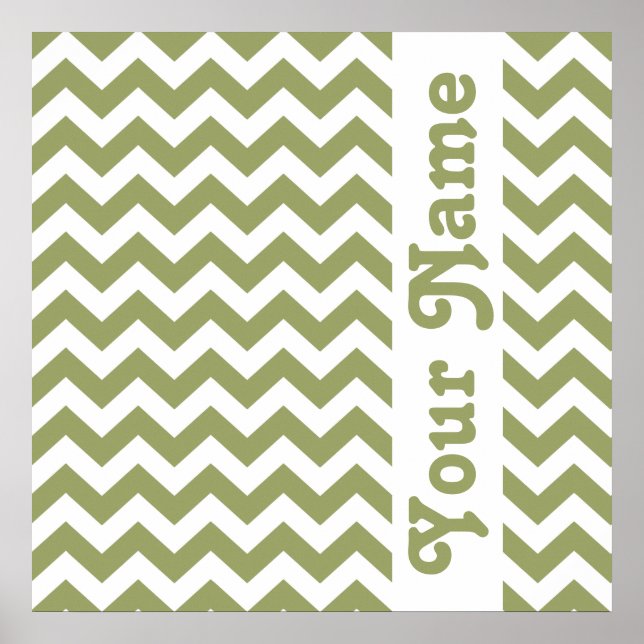 Póster Green Safari Chevron com texto personalizado (Frente)