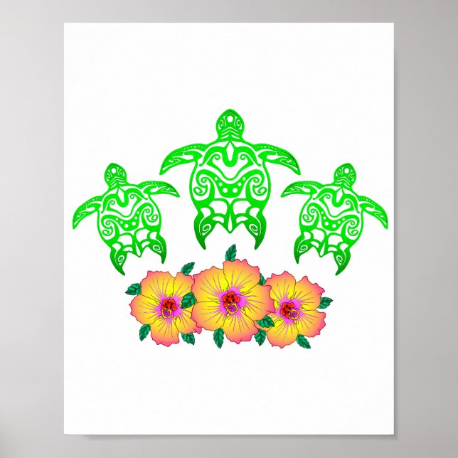 Poster Green Sea Turtles Hawaiai Honu (Frente)