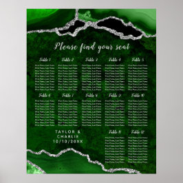 Poster Green Silver Agate Wedding Seating Chart 12 Table