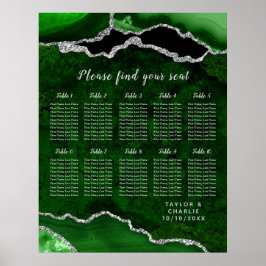Poster Green Silver Agate Wedding Seating Chart 12 Table