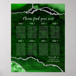 Poster Green Silver Agate Wedding Seating Chart 8 Table