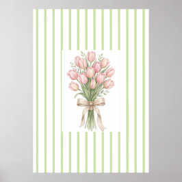 Poster Green Striped  watercolor rose Wall Art Print
