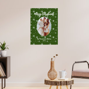 Poster Green White Modern Family Foto Feliz Natal