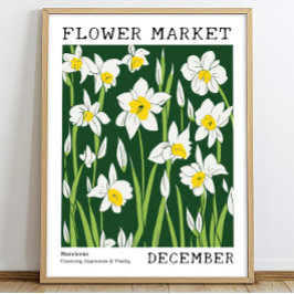 Poster Green White Narciso Dezembro Nascimento Flower Mar