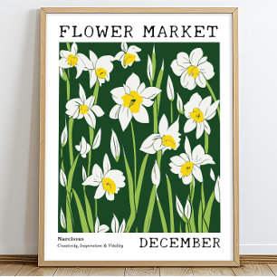 Poster Green White Narciso Dezembro Nascimento Flower Mar