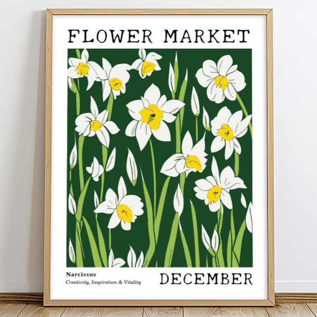 Poster Green White Narciso Dezembro Nascimento Flower Mar (Criador carregado)