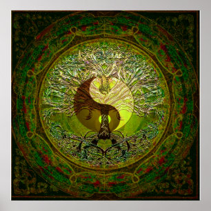 Póster Green Yin Yang com Árvore da Vida