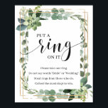 Poster Greenerent Boho Succulent Coloca um anel no sinal<br><div class="desc">Boho verde Suculente Coloque um anel no seu sinal de jogo para a festa do Chá de panela,  Entre em contato comigo para obter itens correspondentes ou para personalização,  Rosas Blush ©</div>