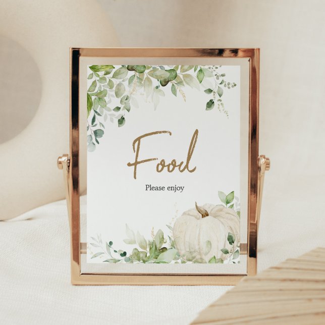 Poster Greenerescer Um Pequeno Chá de fraldas De Abóbora (Autumn Pumpkin Baby Shower Food Sign)