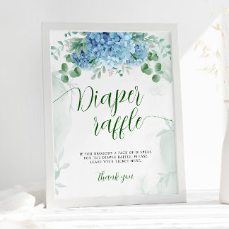 Poster Greenery Blue hydrangea Fralda Raffle Chá de frald