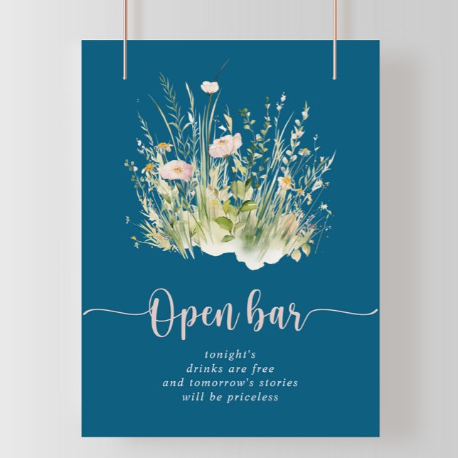 Poster Greenery Boho Wildflower Marinho Bar Aberto (Criador carregado)