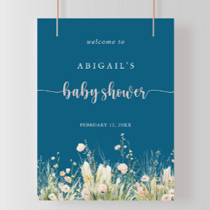 Poster Greenery Boho Wildflower Marinho Chá de fraldas We
