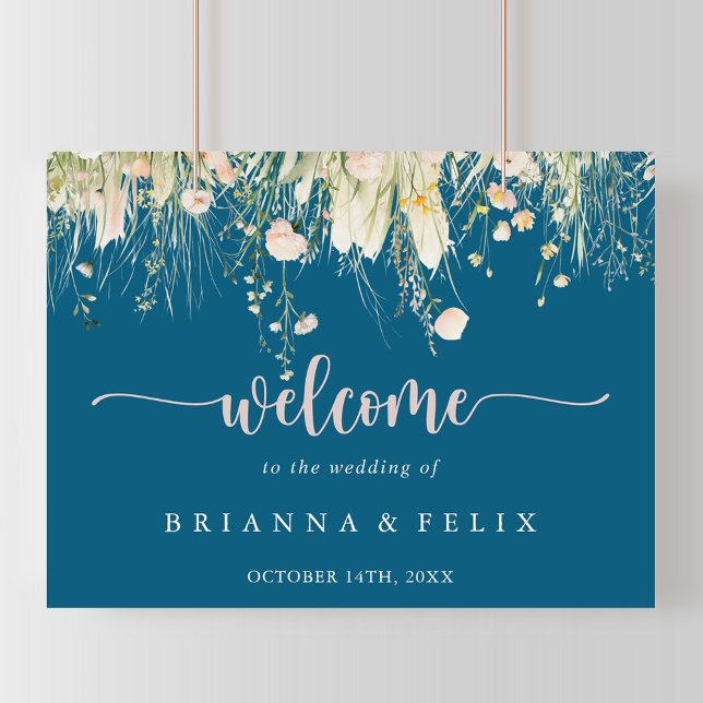 Poster Greenery Boho Wildflower Marinho Sinal de Boas-vin (Criador carregado)