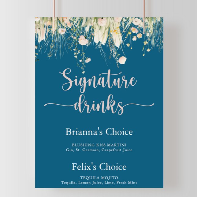 Poster Greenery Boho Wildflower Signature Bebidas (Criador carregado)