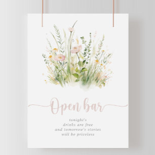 Poster Greenery Boho Wildflower Sinal de Bar Aberto